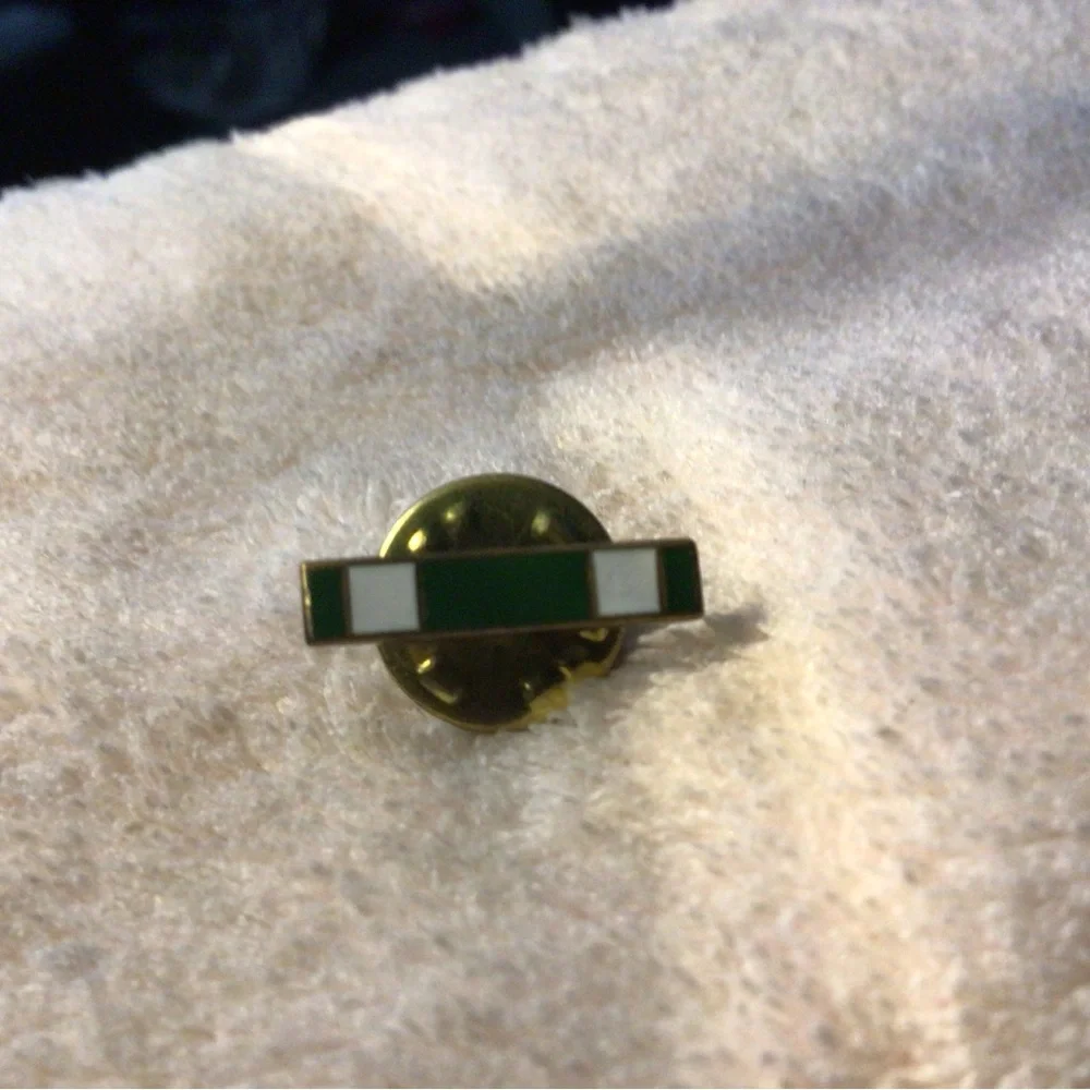 Green and White Enamel Lapel Pin with Gold Backing